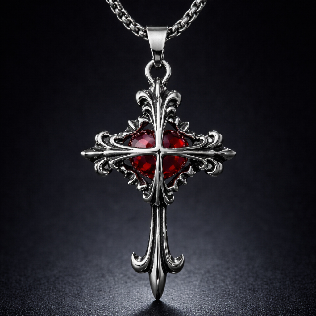 Crimson Sanctum Cross Necklace