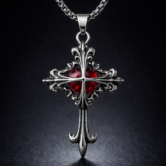 Crimson Sanctum Cross Necklace
