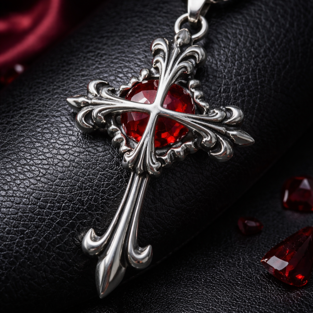 Crimson Sanctum Cross Necklace