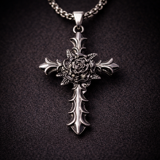 Thorned Bloom Cross Necklace